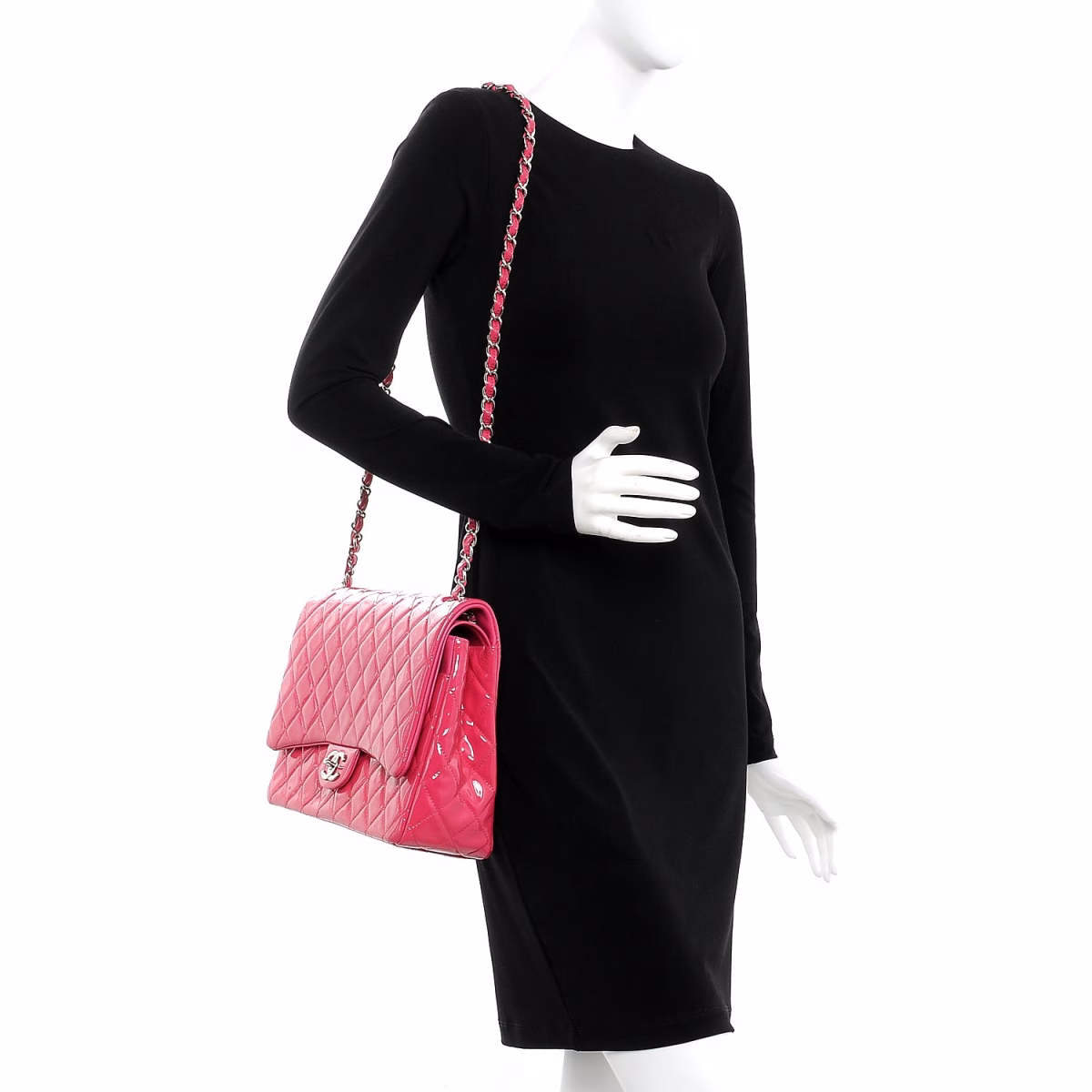 NEW ARRIVAL-Patent Maxi Quilted Double Flap Dark Pink - Image 7