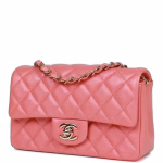 Mini Rectangular Flap Bag Pink Iridescent Lambskin Light Gold Hardware - Image 2