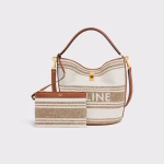 BUCKET 16 BAG IN STRIPED TEXTILE WITH CELINE JACQUARD AND CALFSKIN TOBACCO / TAN - Image 4