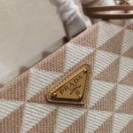 Prada Symbole Small Bag in Beige and White Jacquard Fabric - Image 2