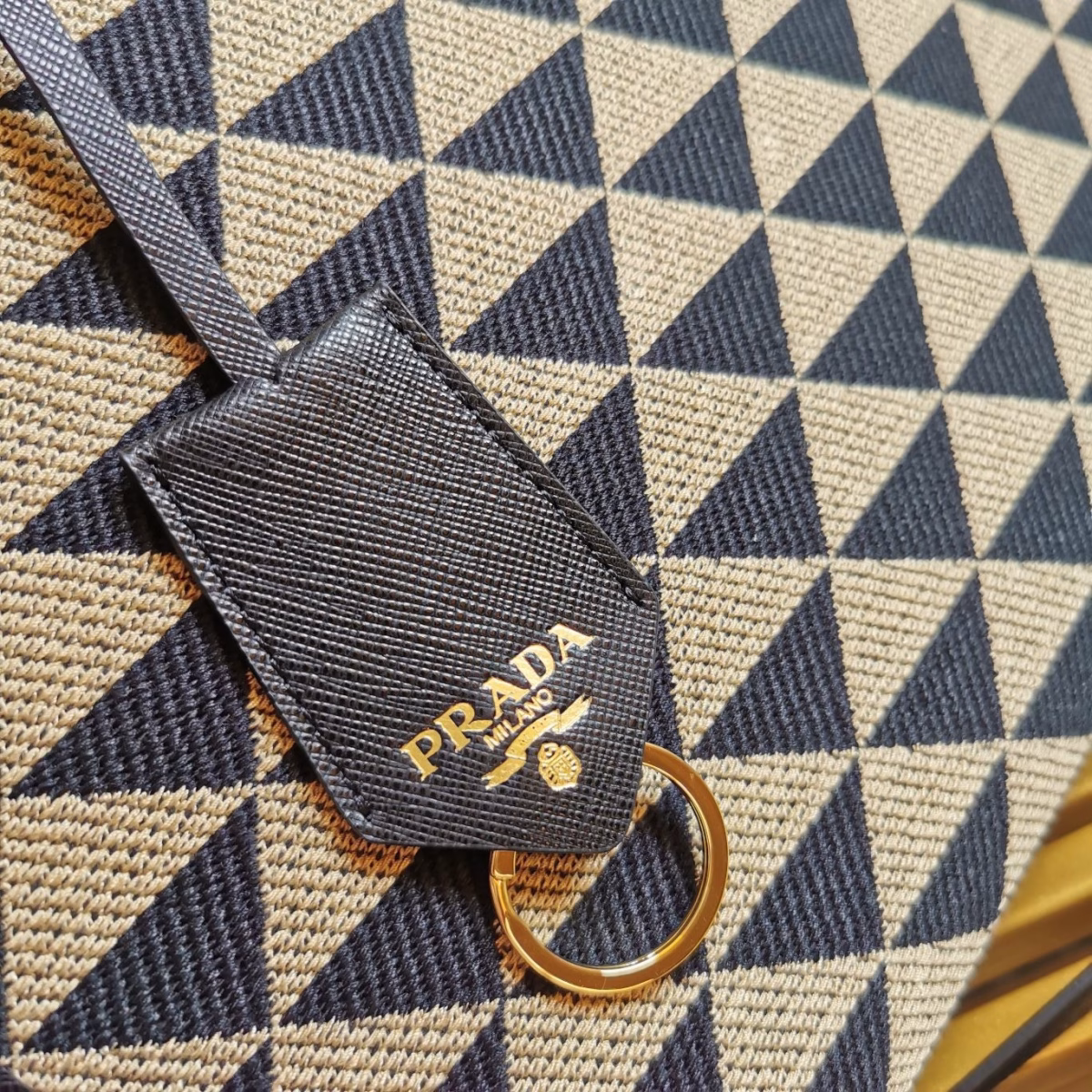 Prada Symbole Small Bag In Black/Beige Jjacquard Fabric - Image 5