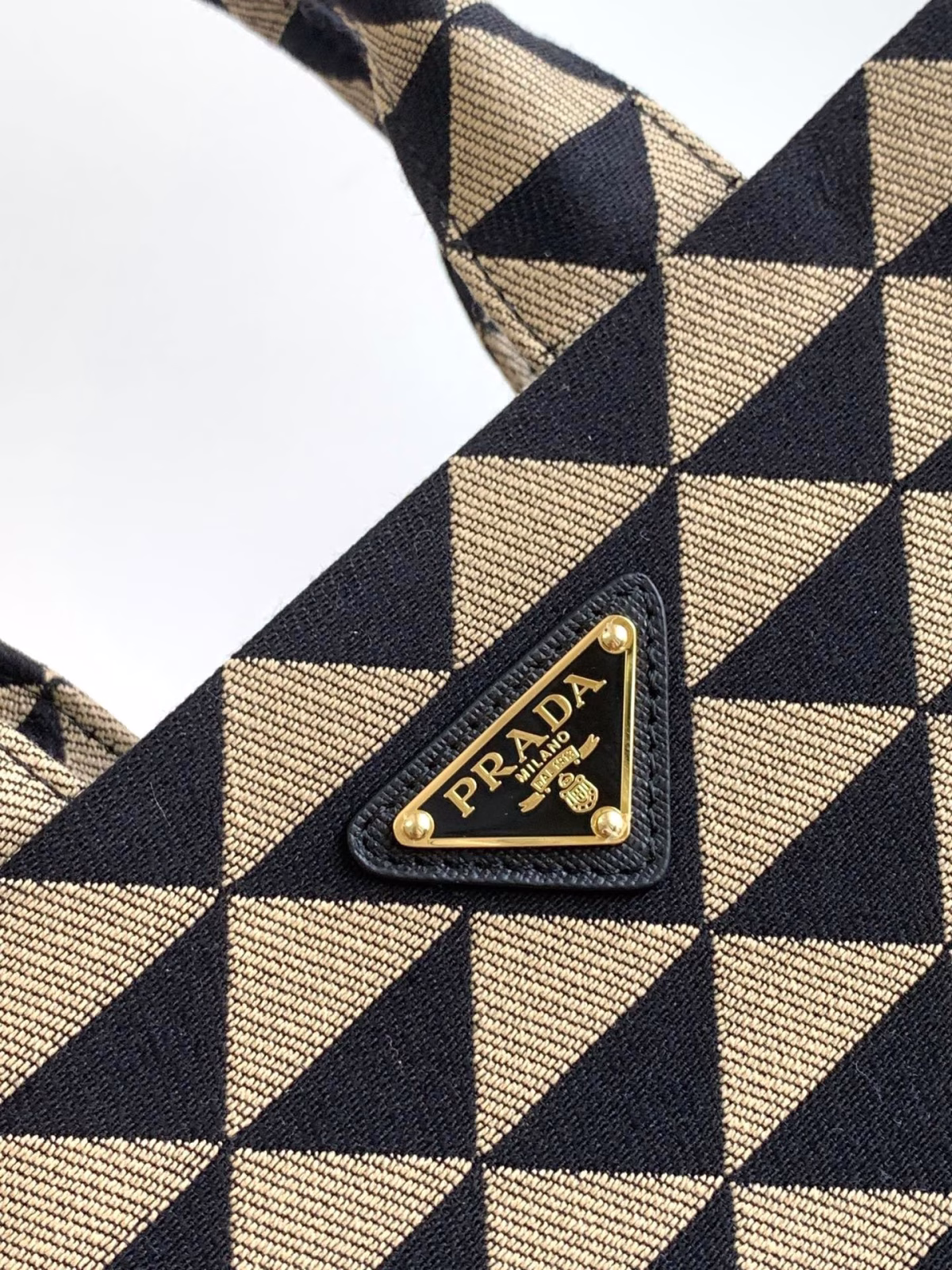 Prada Symbole Small Bag In Black/Beige Jjacquard Fabric - Image 3