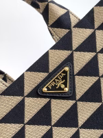 Prada Symbole Small Bag In Black/Beige Jjacquard Fabric - Image 3