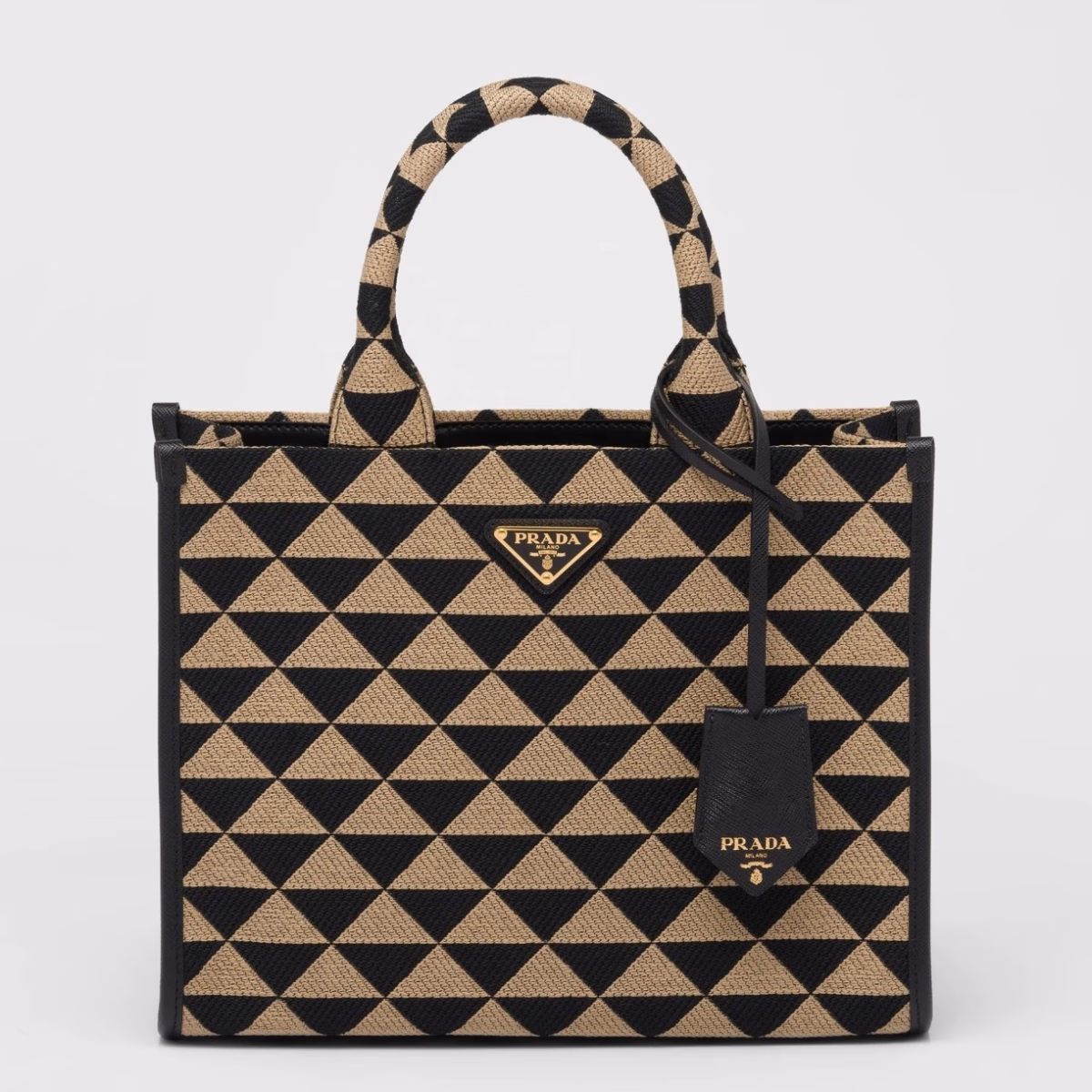 Prada Symbole Small Bag In Black/Beige Jjacquard Fabric - Image 1