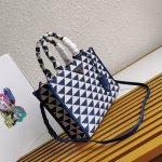 Prada Symbole Small Bag In White/Blue Jjacquard Fabric - Image 9