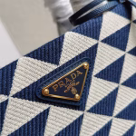 Prada Symbole Small Bag In White/Blue Jjacquard Fabric - Image 5