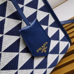 Prada Symbole Small Bag In White/Blue Jjacquard Fabric - Image 6