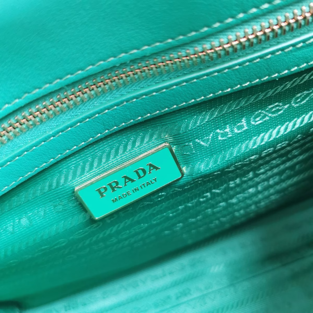 Prada Symbole Small Bag in Green and White Jacquard Fabric - Image 5