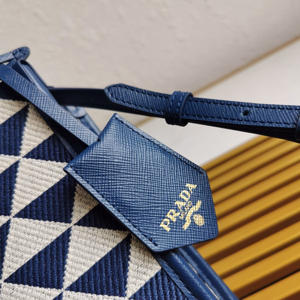Prada Symbole Micro Bag In White/Blue Jjacquard Fabric - Image 10