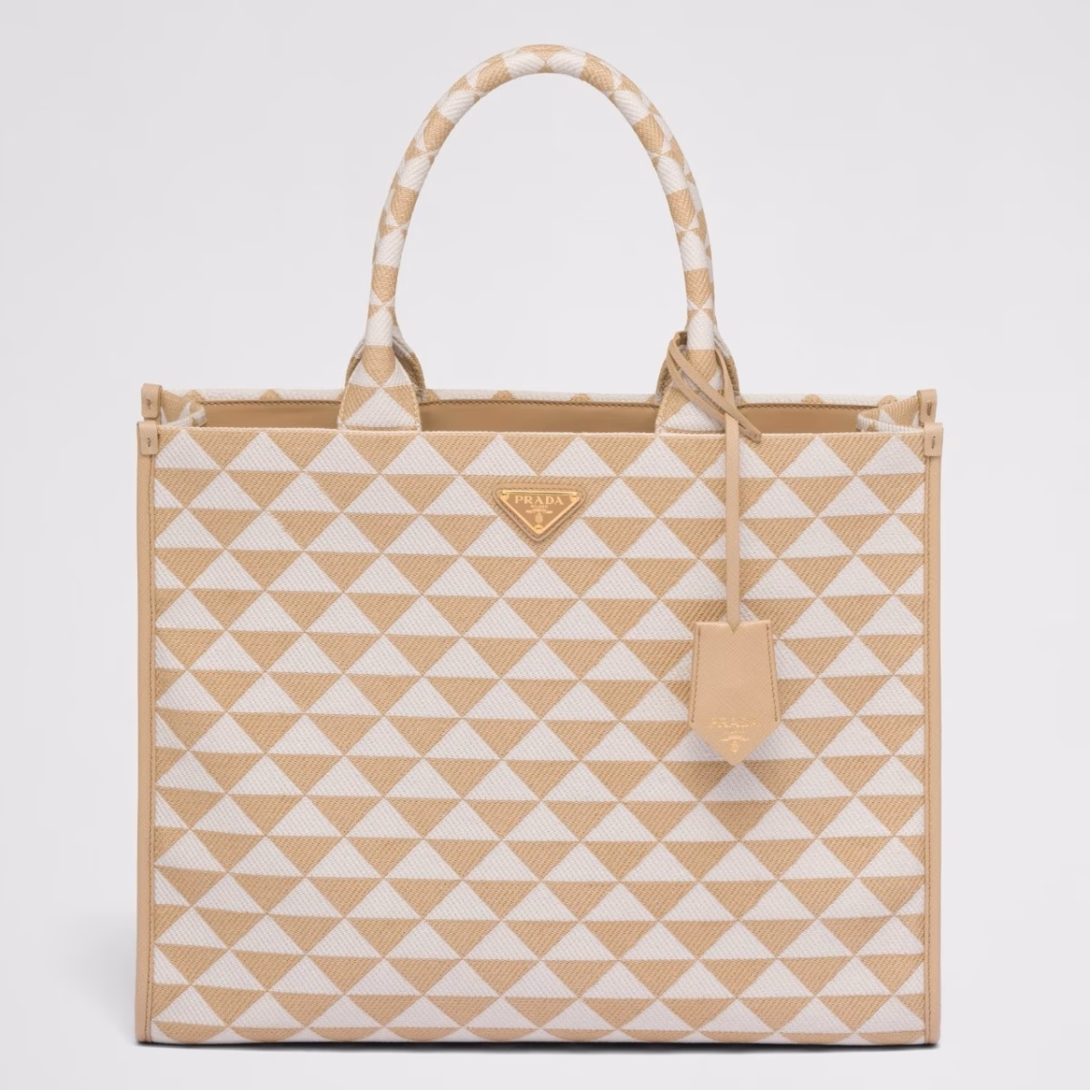 Prada Symbole Large Bag in Beige and White Jacquard Fabric - Image 1