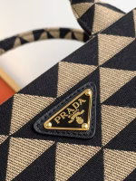 Prada Symbole Large Bag In Black/Beige Jjacquard Fabric - Image 3