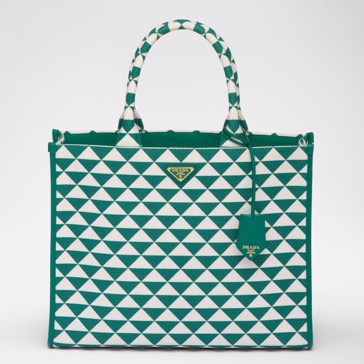 Prada Symbole Large Bag in Green and White Jacquard Fabric - Image 1