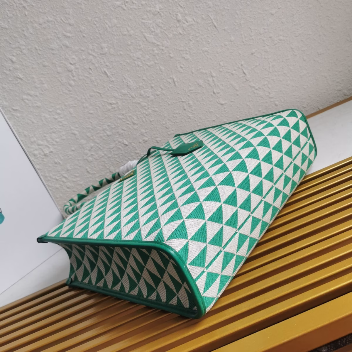Prada Symbole Large Bag in Green and White Jacquard Fabric - Image 7
