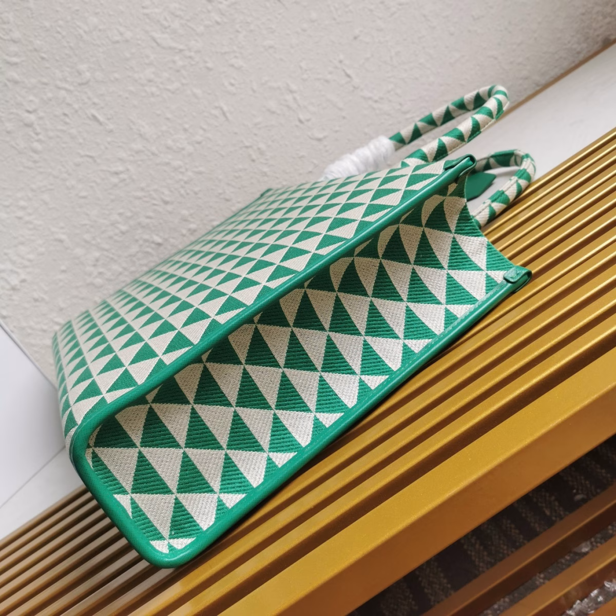 Prada Symbole Large Bag in Green and White Jacquard Fabric - Image 2