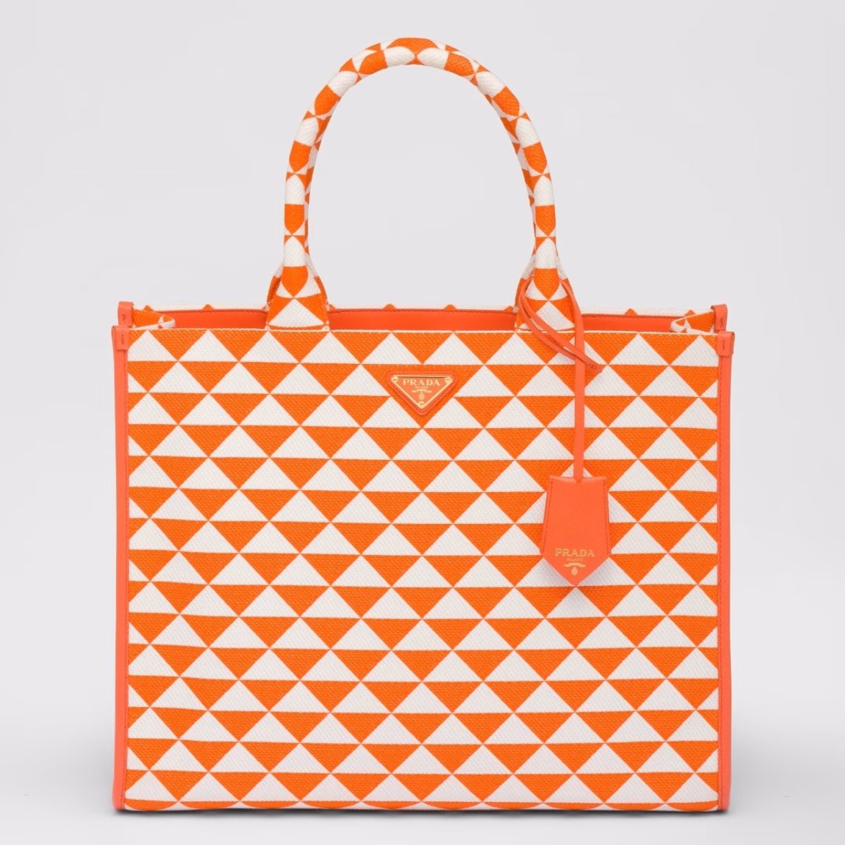 Prada Symbole Large Bag in Orange and White Jacquard Fabric - Image 1