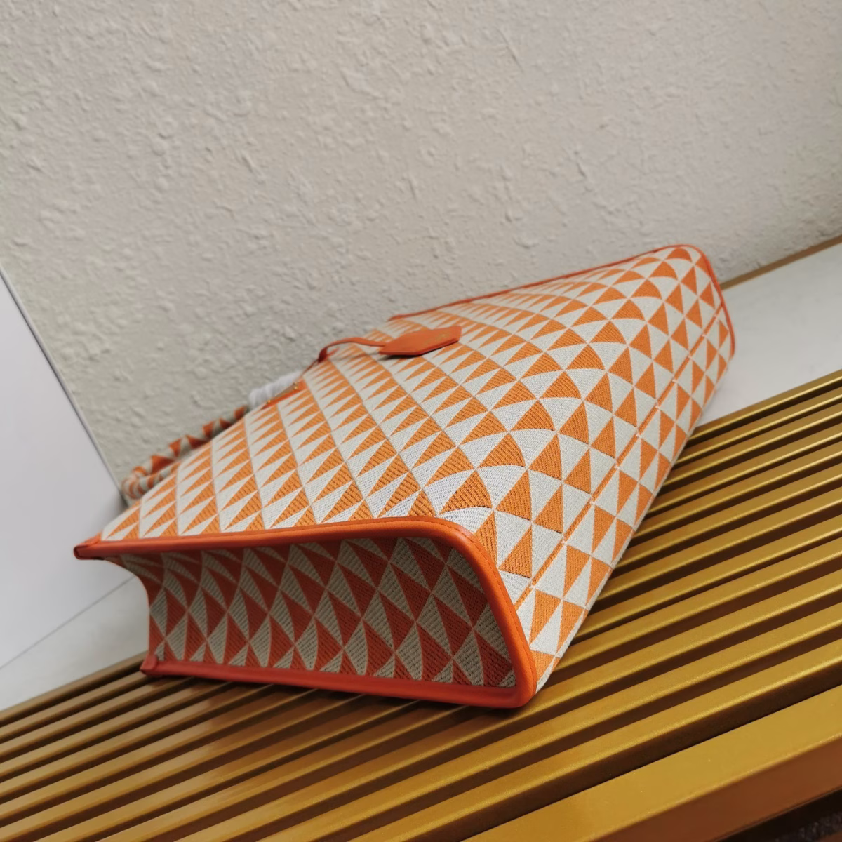 Prada Symbole Large Bag in Orange and White Jacquard Fabric - Image 6
