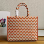 Prada Symbole Large Bag in Orange and White Jacquard Fabric - Image 8
