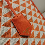 Prada Symbole Large Bag in Orange and White Jacquard Fabric - Image 5