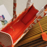 Prada Symbole Large Bag in Orange and White Jacquard Fabric - Image 2