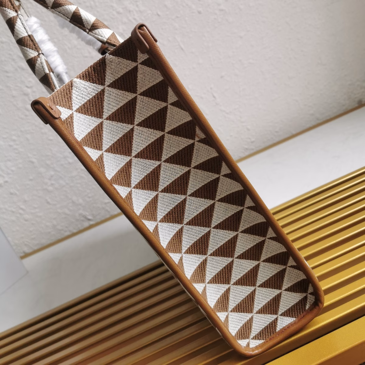 Prada Symbole Large Bag In White/Brown Jjacquard Fabric - Image 2