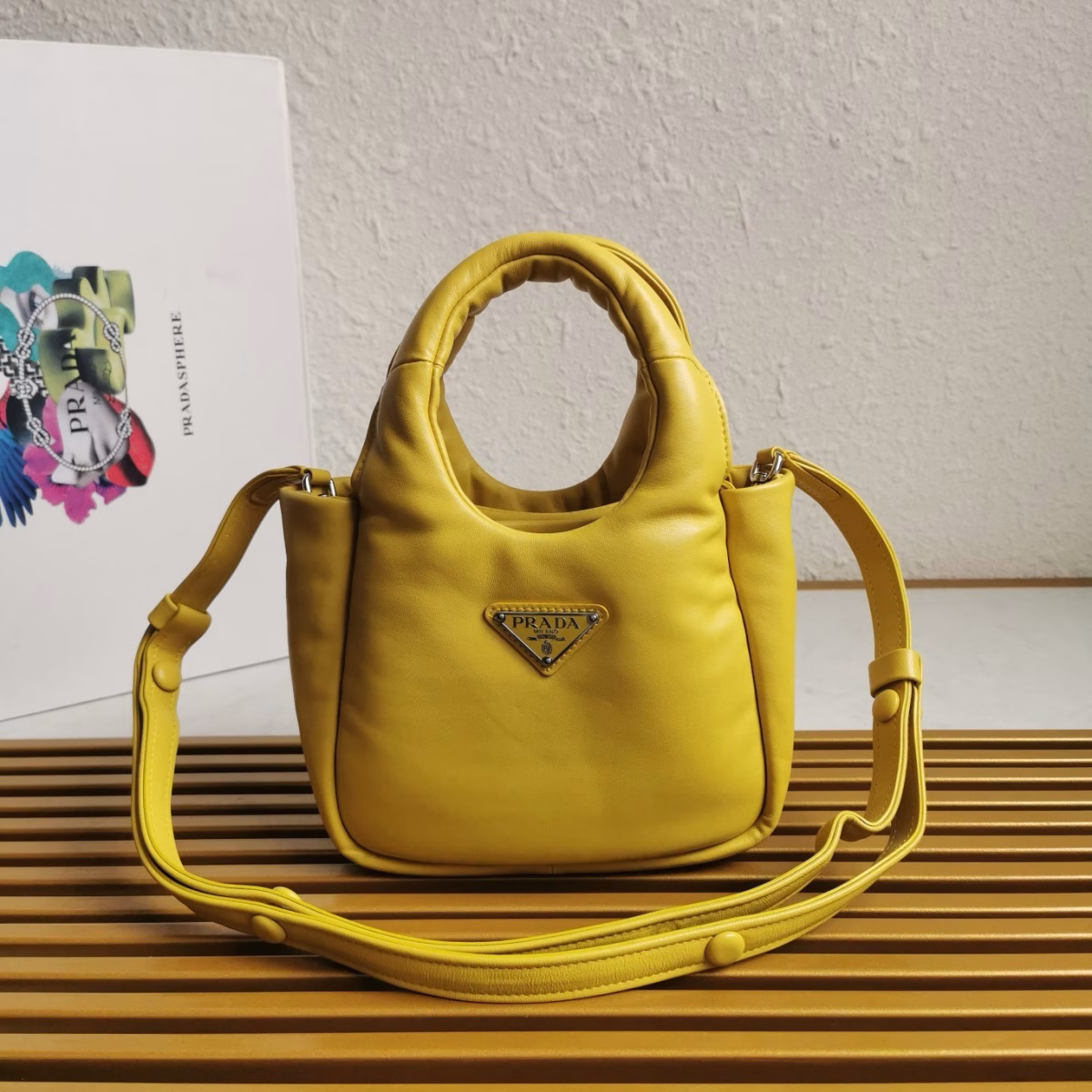 Prada Small Top-handle Bag in Yellow Nappa Leather - Image 8