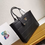 Prada Symbole Large Bag with Topstitching in Black Leather - Image 6