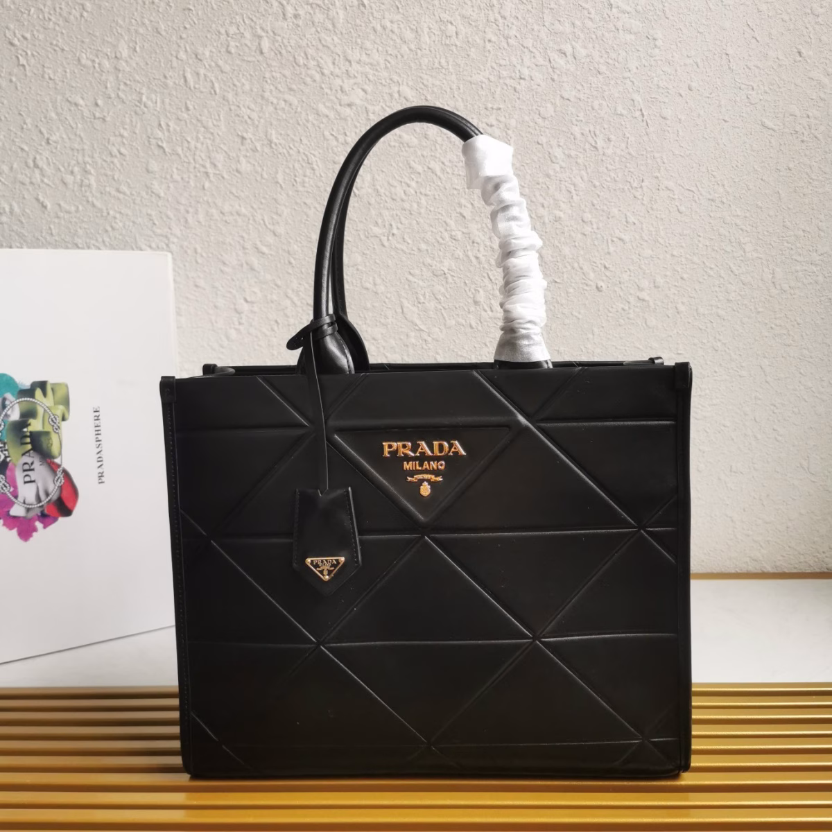 Prada Symbole Medium Bag with Topstitching in Black Leather - Image 6