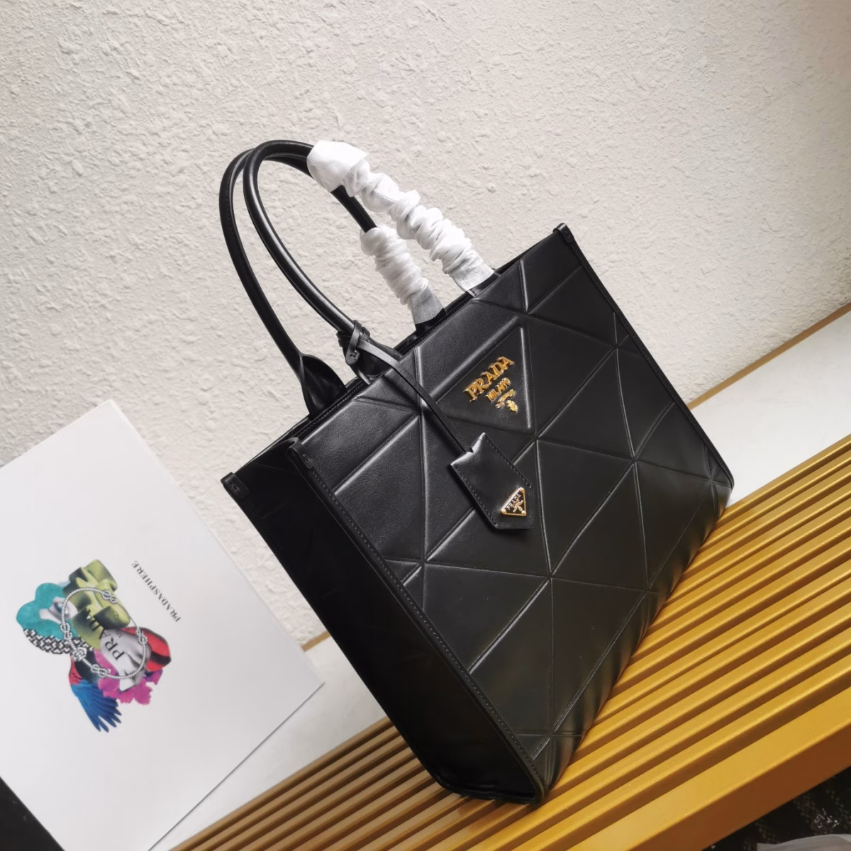 Prada Symbole Medium Bag with Topstitching in Black Leather - Image 7