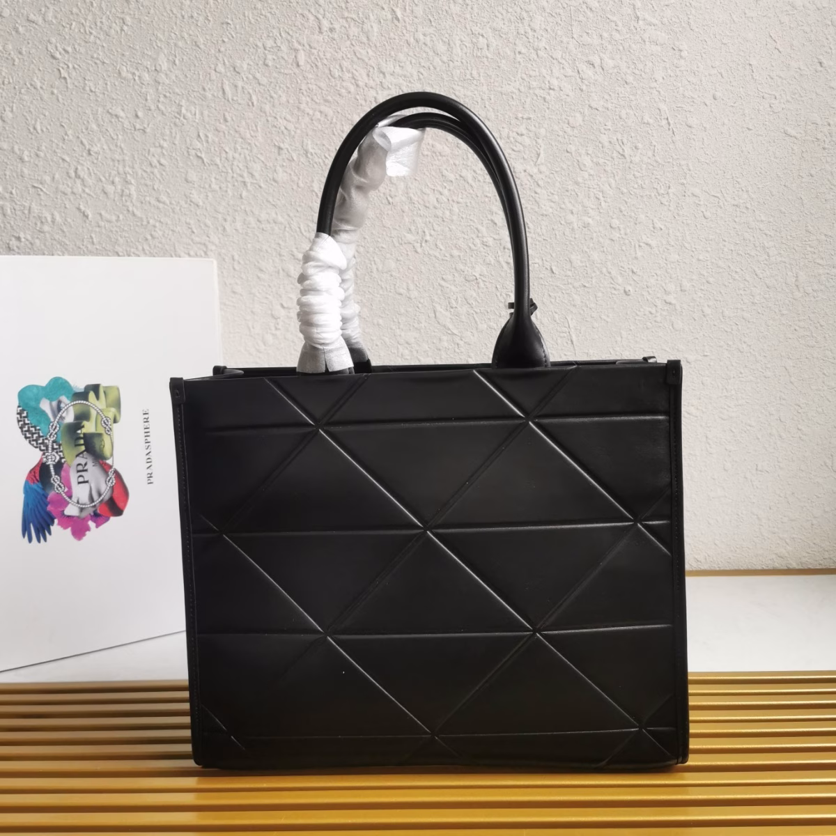 Prada Symbole Medium Bag with Topstitching in Black Leather - Image 3