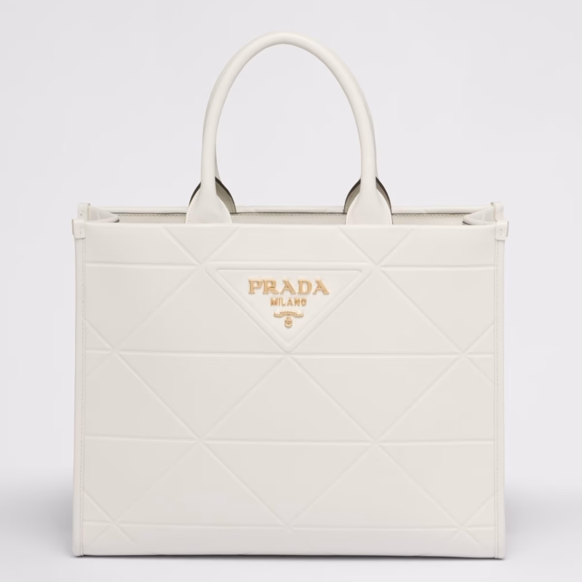Prada Symbole Medium Bag with Topstitching in White Leather - Image 1