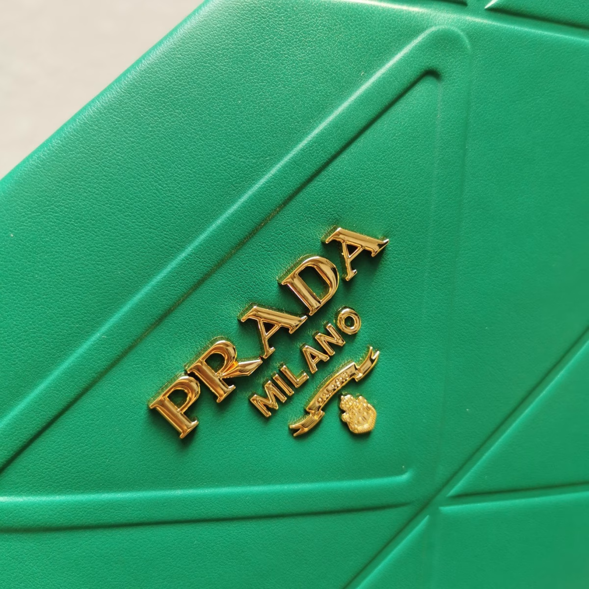 Prada Symbole Small Bag with Topstitching in Green Leather - Image 5