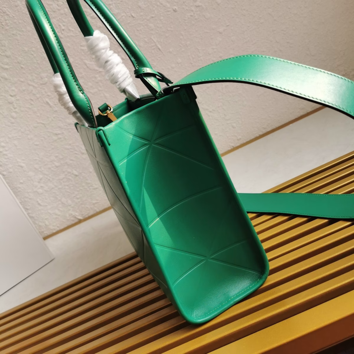 Prada Symbole Small Bag with Topstitching in Green Leather - Image 10