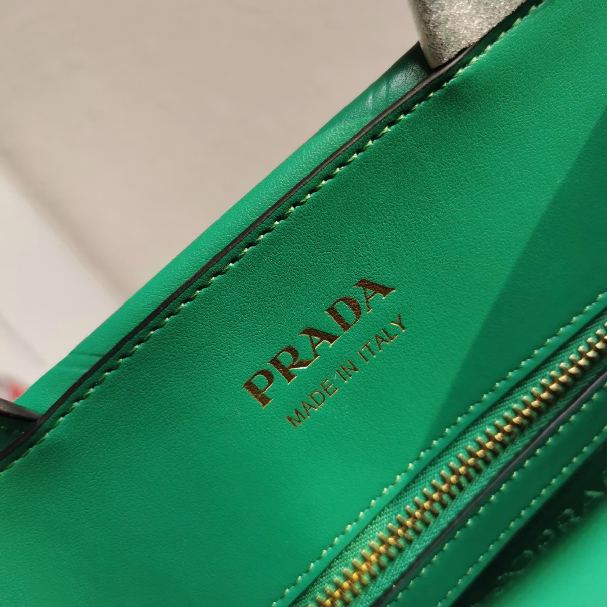 Prada Symbole Small Bag with Topstitching in Green Leather - Image 3