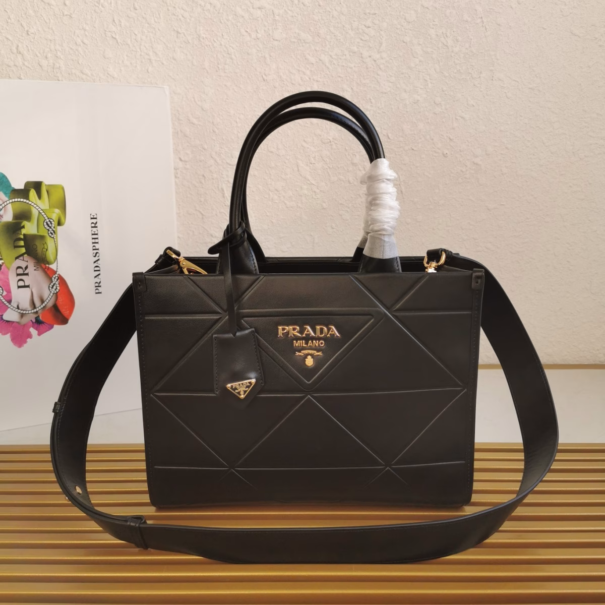 Prada Symbole Small Bag with Topstitching in Black Leather - Image 6