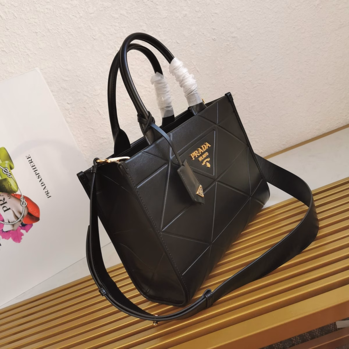 Prada Symbole Small Bag with Topstitching in Black Leather - Image 7