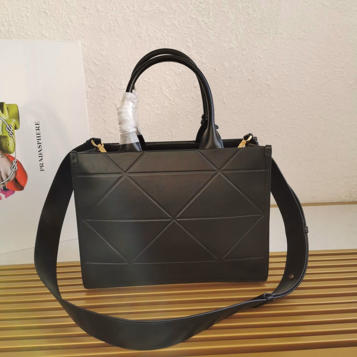 Prada Symbole Small Bag with Topstitching in Black Leather - Image 9