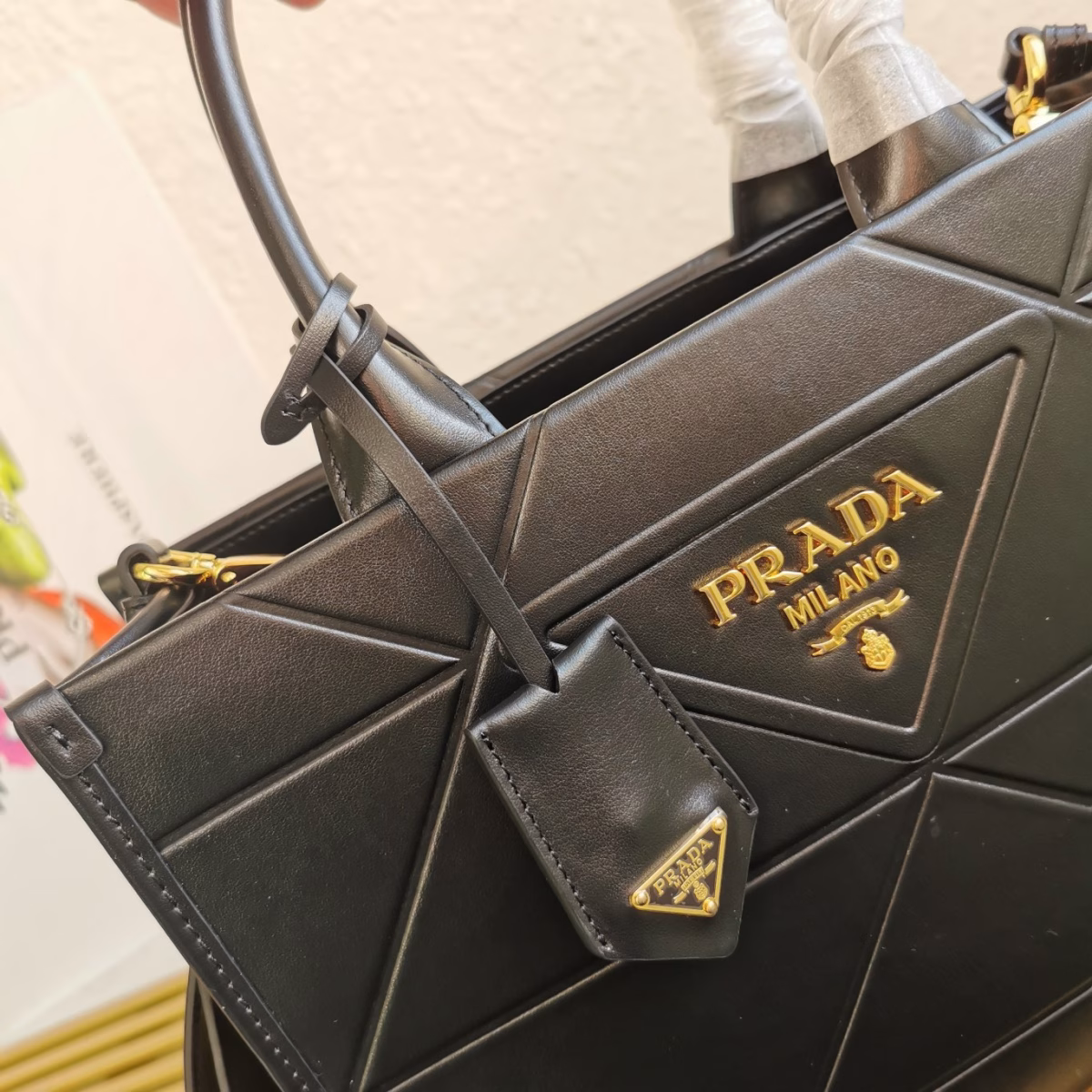 Prada Symbole Small Bag with Topstitching in Black Leather - Image 4