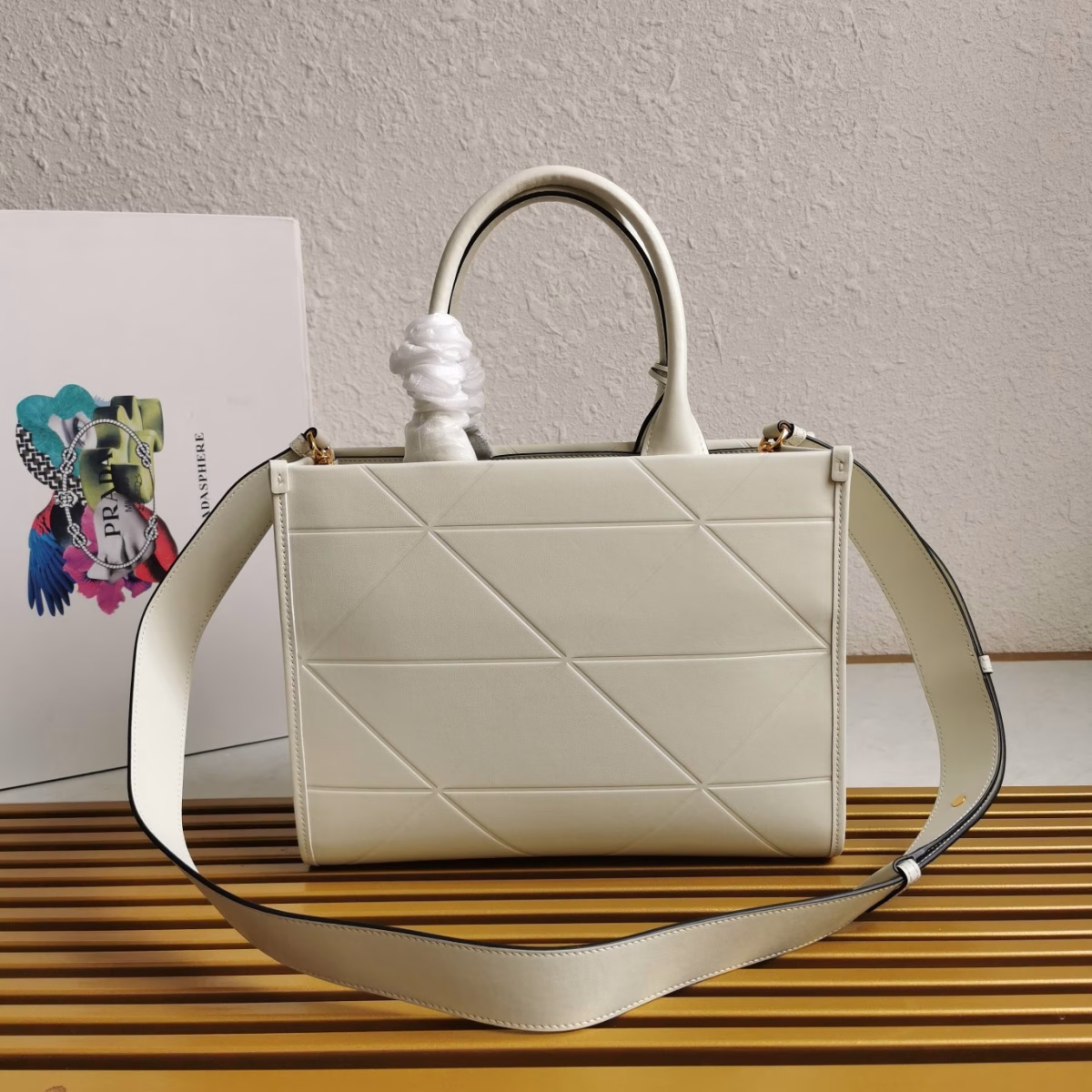Prada Symbole Small Bag with Topstitching in White Leather - Image 9