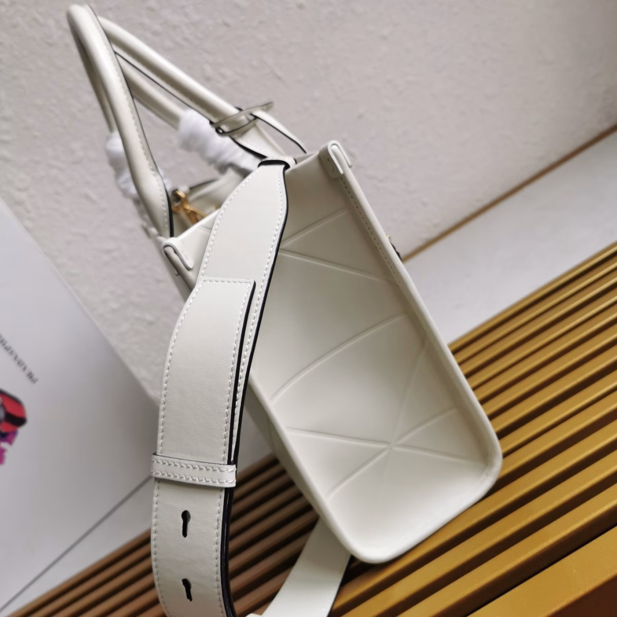 Prada Symbole Small Bag with Topstitching in White Leather - Image 10