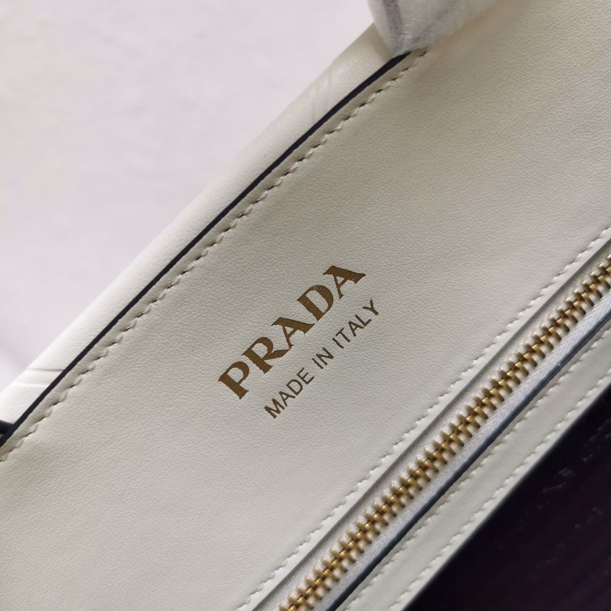 Prada Symbole Small Bag with Topstitching in White Leather - Image 4