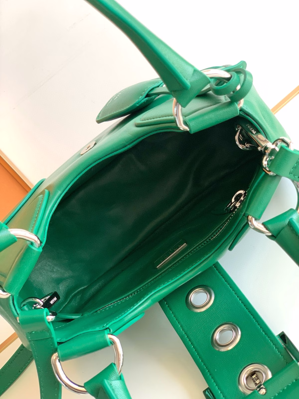 Prada Moon Bag in Green Padded Nappa Leather - Image 5
