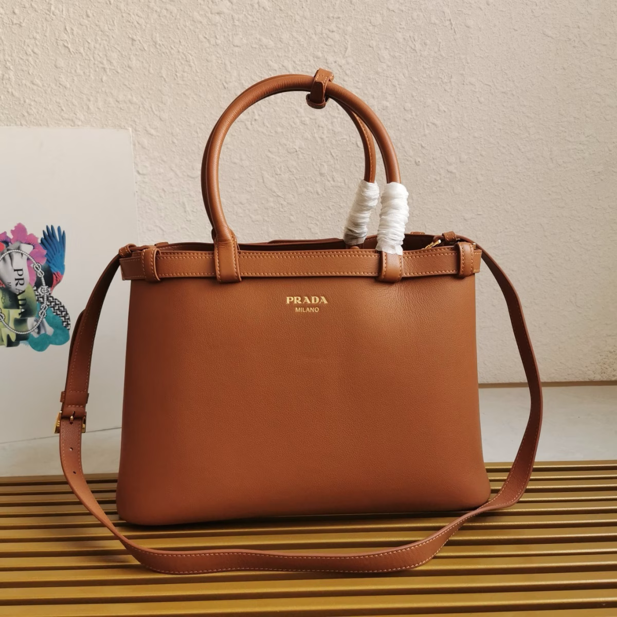 Prada Buckle Medium Bag with Double Belt in Brown Leather - Image 10