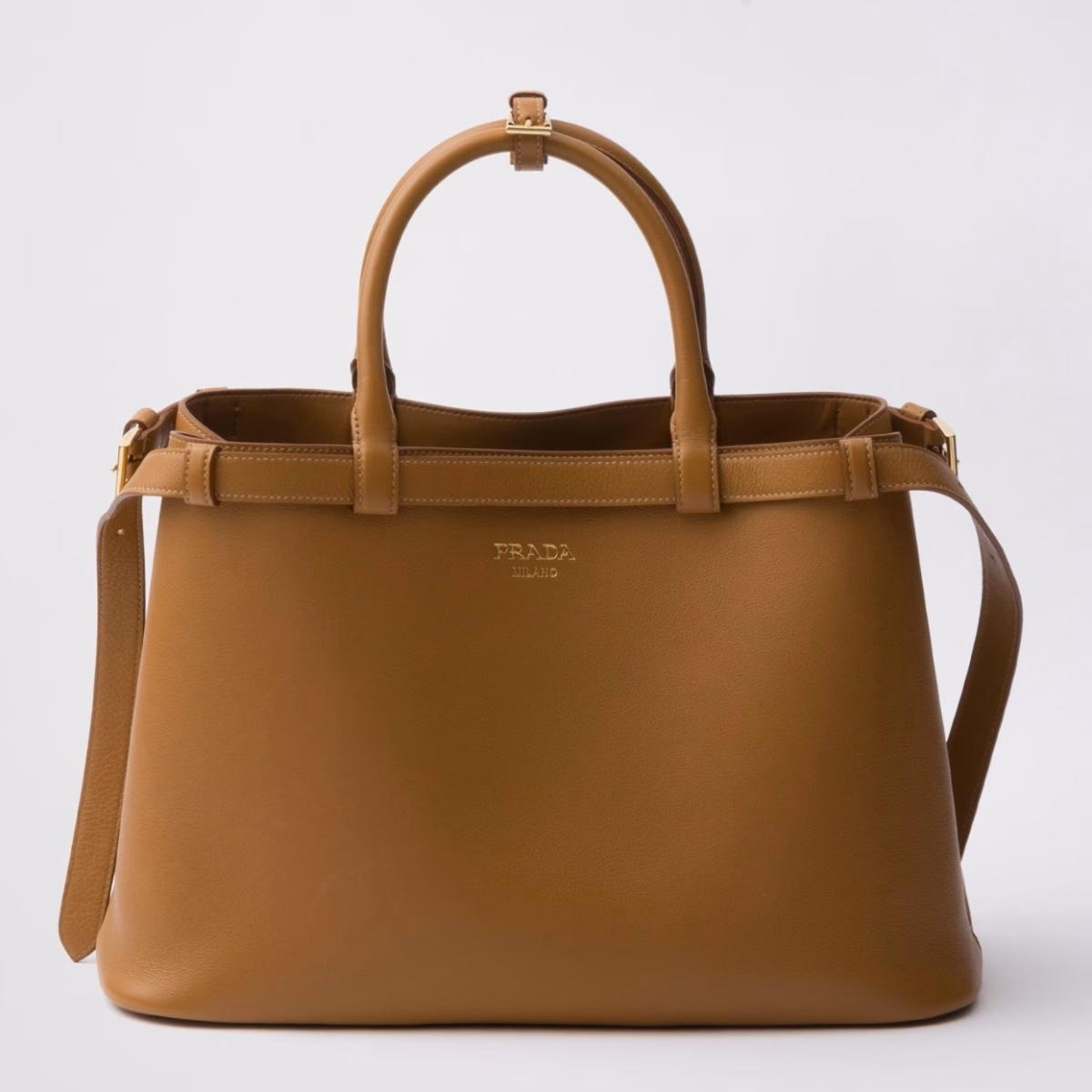Prada Buckle Medium Bag with Double Belt in Brown Leather - Image 1