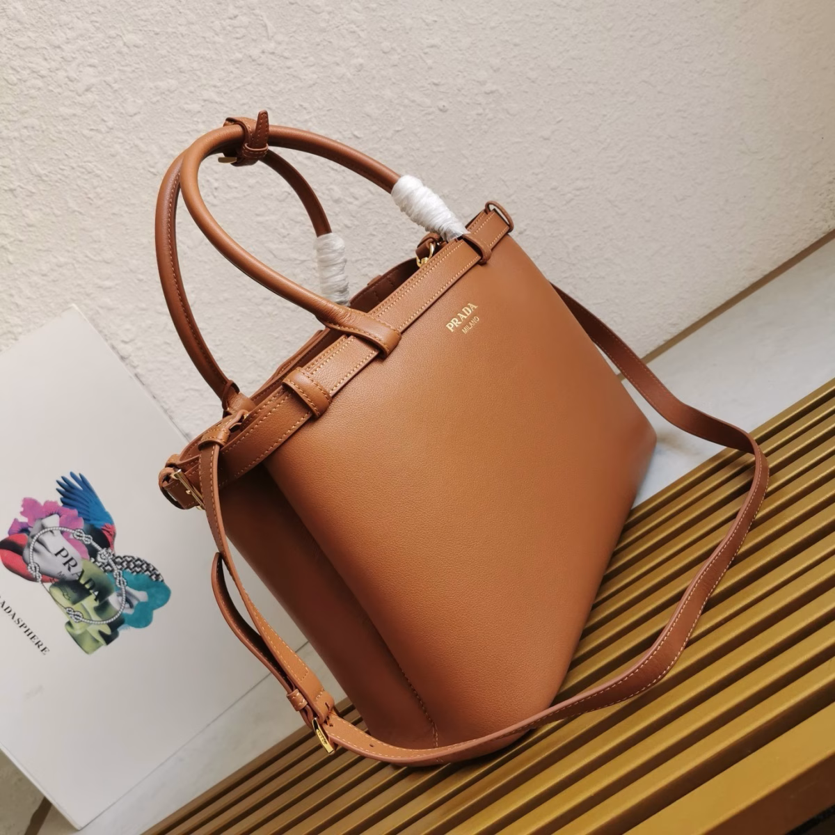 Prada Buckle Medium Bag with Double Belt in Brown Leather - Image 2