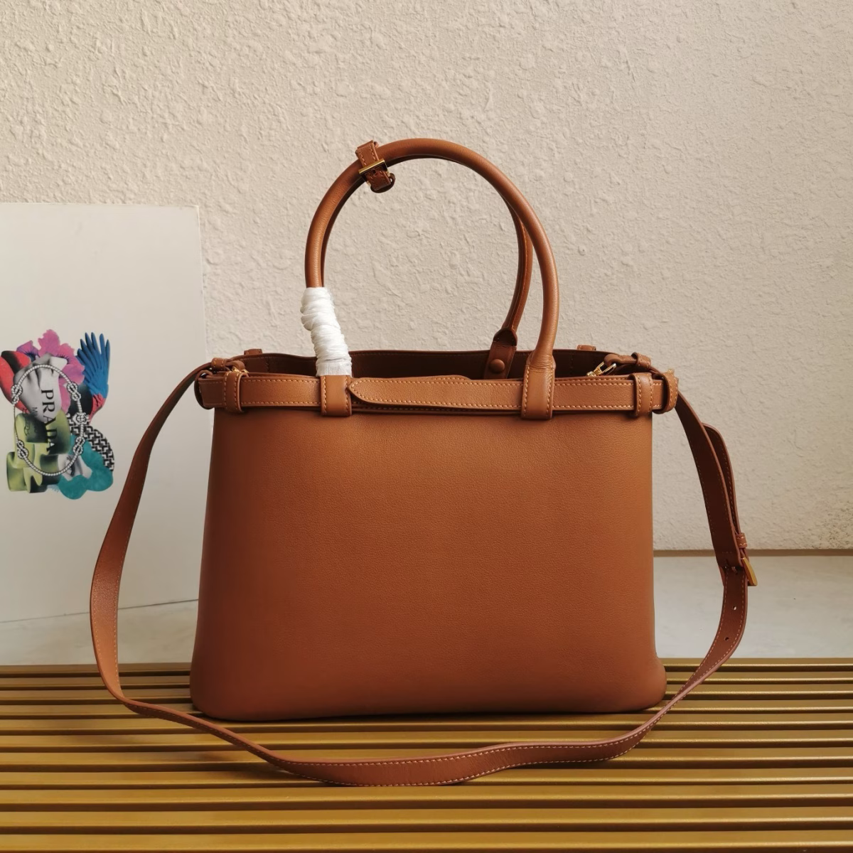 Prada Buckle Medium Bag with Double Belt in Brown Leather - Image 3