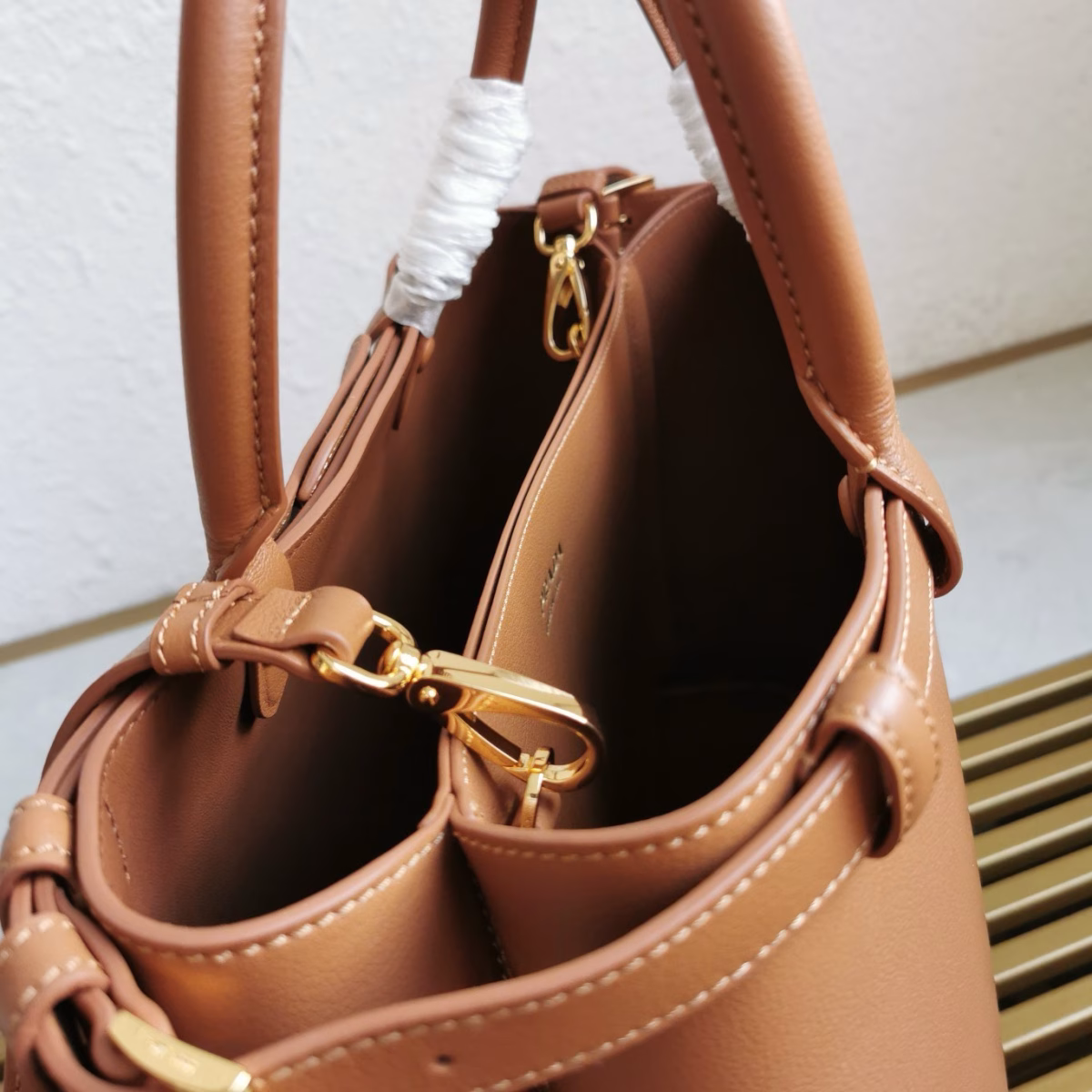 Prada Buckle Medium Bag with Double Belt in Brown Leather - Image 7