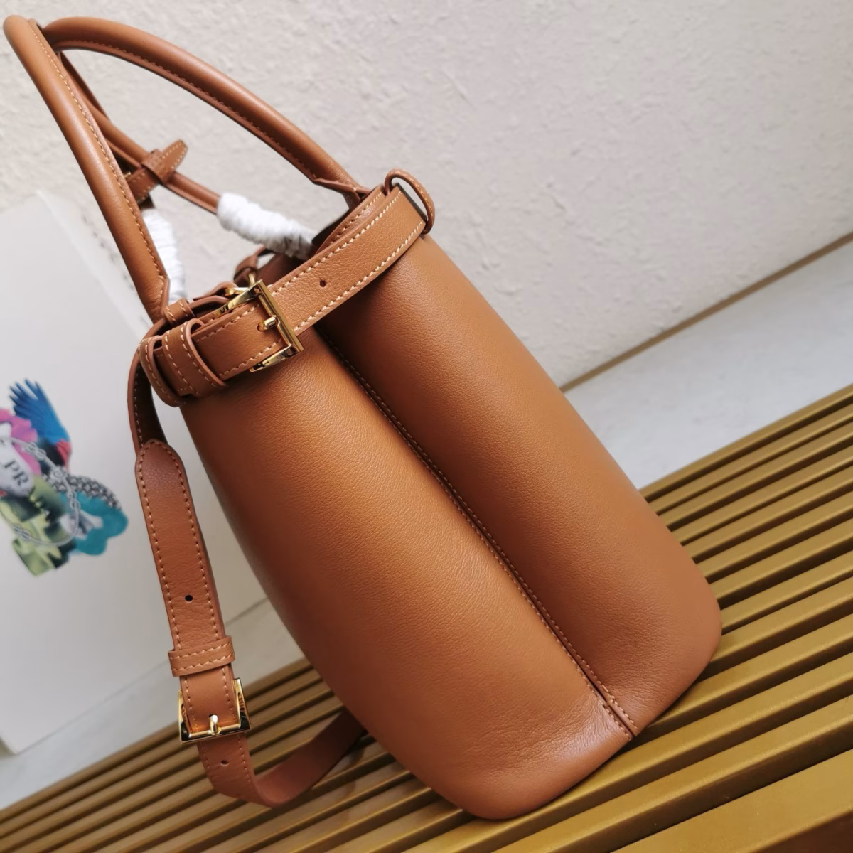 Prada Buckle Medium Bag with Double Belt in Brown Leather - Image 5
