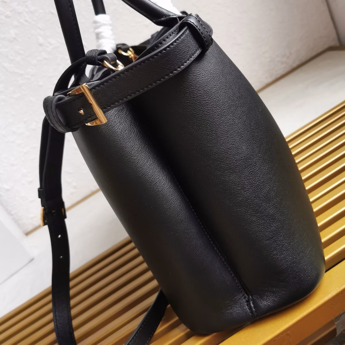 Prada Buckle Medium Bag with Double Belt in Black Leather - Image 9