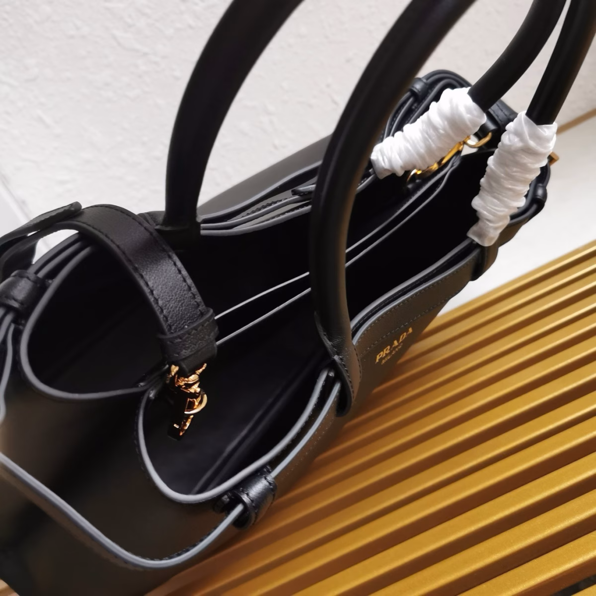 Prada Buckle Medium Bag with Double Belt in Black Leather - Image 4