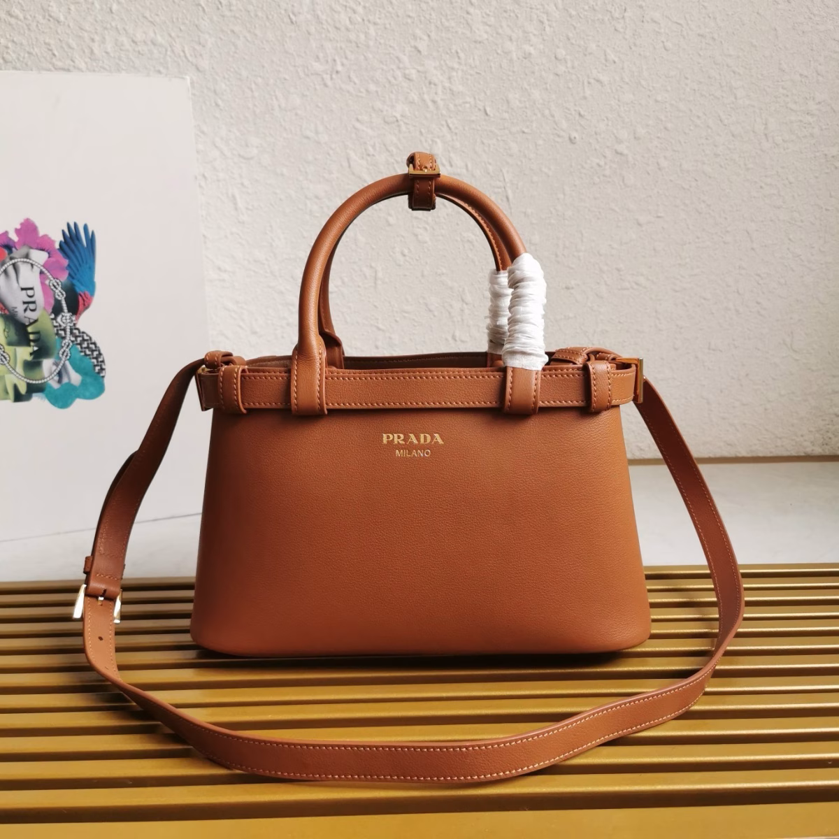 Prada Buckle Small Bag with Double Belt in Brown Leather - Image 11